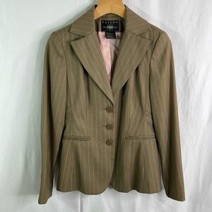 B. Moss tan pinstripe three button tailored blazer jacket